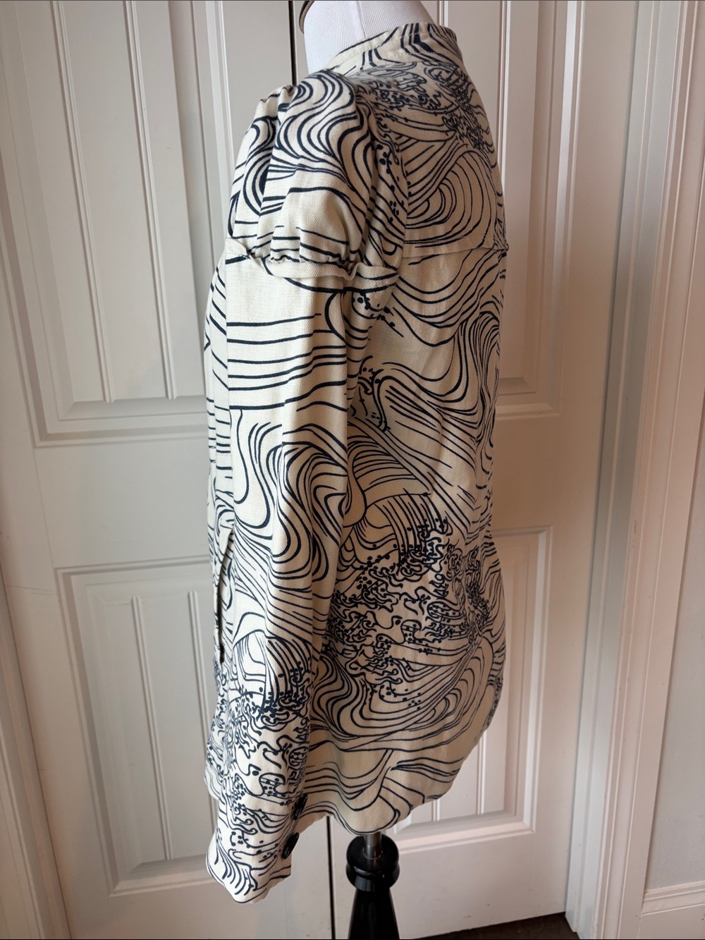 Anthropologie Elevenses Steamfest Wave Print Linen Blend Jacket Coat Size 4 - Picture 6 of 14